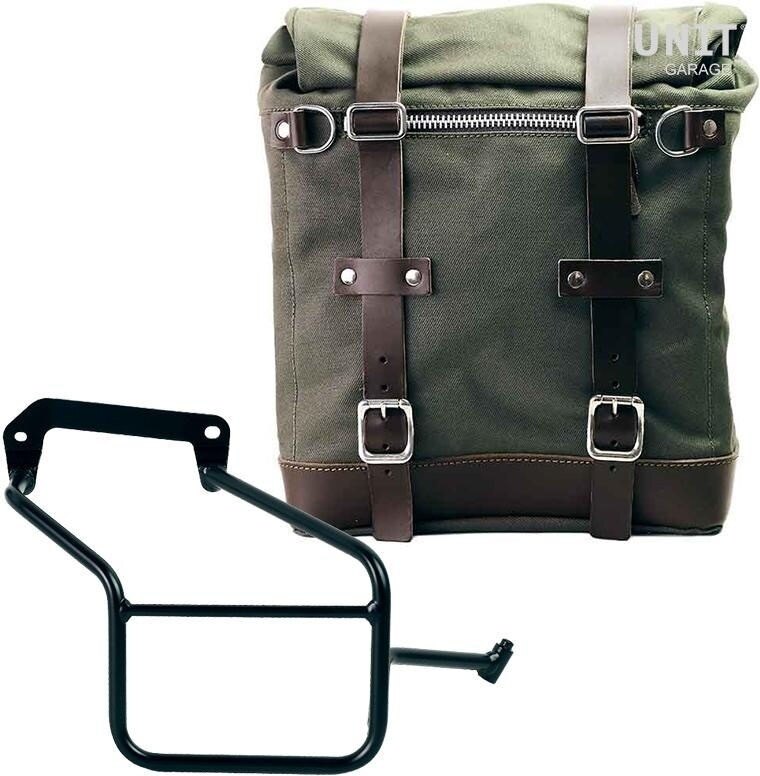 UNIT GARAGE ユニットガレージ Unit Garage Canvas Side Pannier Scram 22L-30L + Right Subframe Aprilia Tuareg 660, Green/Brown | U201+3600DX-Green-Brown サイドバッグ 車体用バッグ・ケース|ウェビック 店