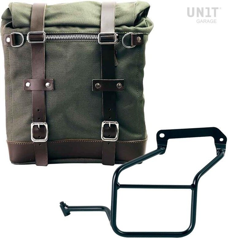 UNIT GARAGE ユニットガレージ Unit Garage Canvas Side Pannier Scram 22L-30L + Left Subframe Aprilia Tuareg 660， Green/Brown | U201+3600SX-Green-Brown サイドバッグ 車体用バッグ・ケース｜ウェビック　店