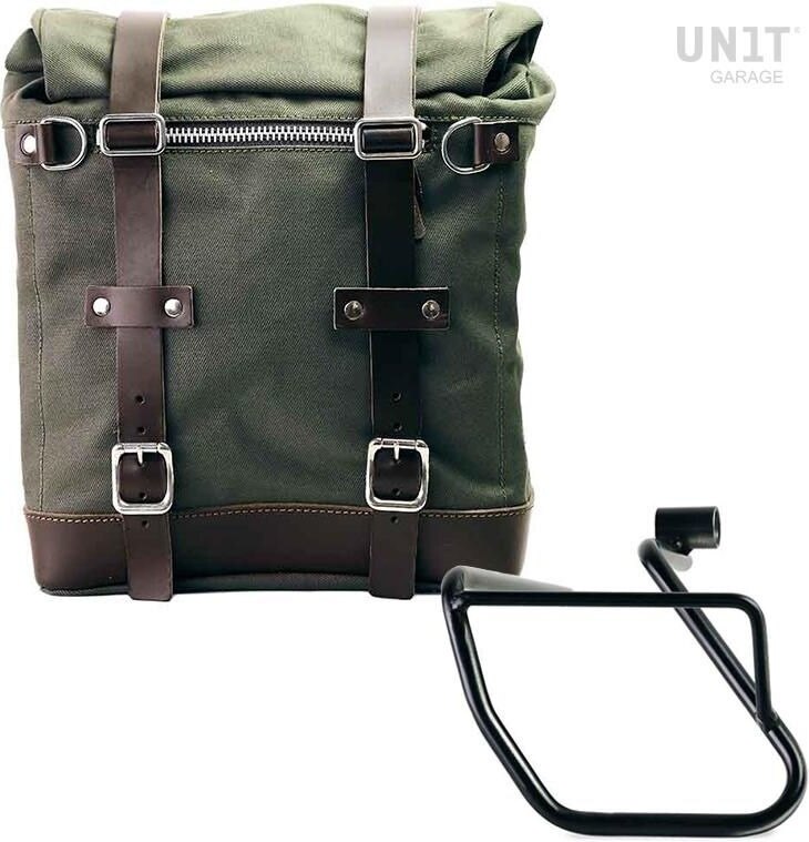 UNIT GARAGE ユニットガレージ Unit Garage Canvas Side Pannier Scram 22L-30L + Left Subframe BMW CE 04, Green/Brown | U201+3700SX-Green-Brown サイドバッグ 車体用バッグ・ケース|ウェビック 店