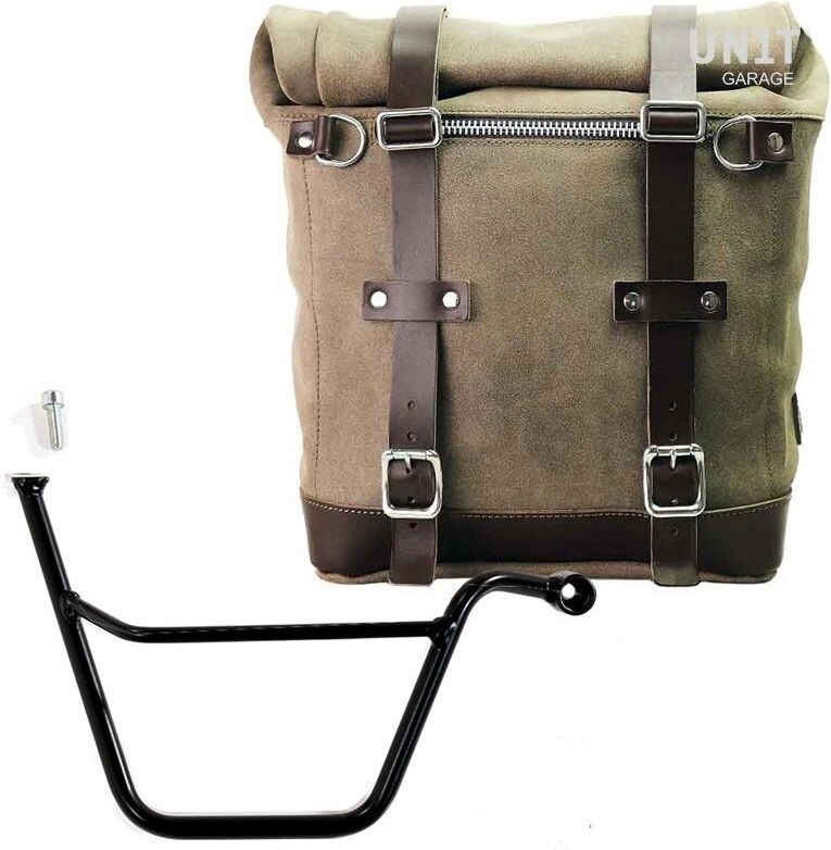 UNIT GARAGE ユニットガレージ Unit Garage Waxed suede side pannier Scram 22L-30L + Right Subframe Triumph T100 Bonneville (2001-2016)， MossGrey | U202+1005DX-MossGrey サイドバッグ 車体用バッグ・ケース