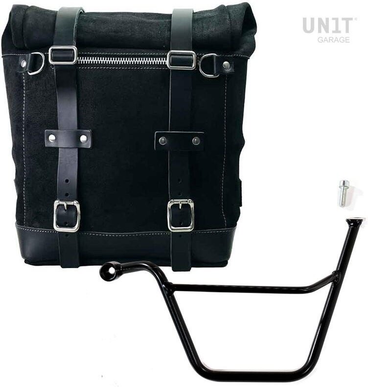 UNIT GARAGE ユニットガレージ Unit Garage Waxed suede side pannier Scram 22L-30L + Left Subframe Triumph Bonneville T100 (2001-2016), JetBlack | U202+1005SX-JetBlack サイドバッグ 車体用バッグ・ケース|ウェビック 店