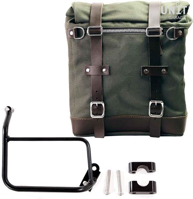 UNIT GARAGE ユニットガレージ Unit Garage Canvas Side Pannier Scram 22L-30L + Subframe R 1200 GS, Green/Brown | U201+1229-Green-Brown サイドバッグ 車体用バッグ・ケース|ウェビック 店