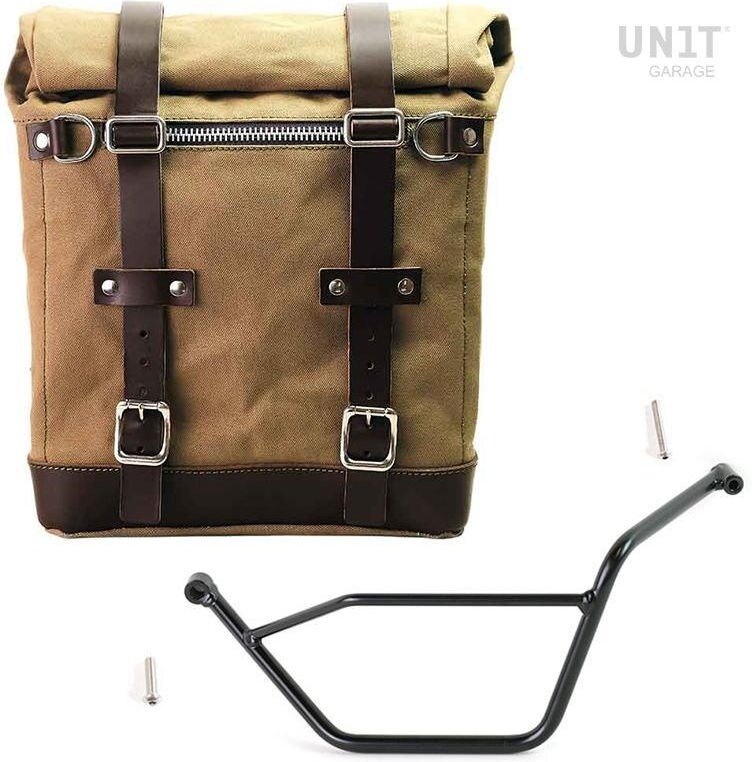 UNIT GARAGE ユニットガレージ Unit Garage Canvas Side Pannier Scram 22L-30L + Left Subframe Bmw GS 850/1100/1150 e ADV， Beige/Brown | U201+1524SX-Beige-Brown サイドバッグ 車体用バッグ・ケース