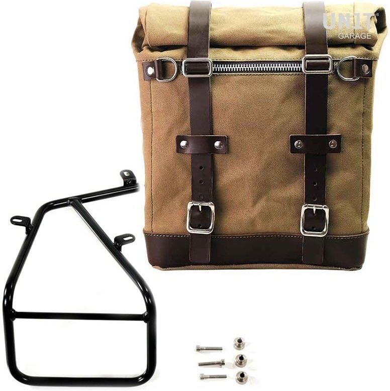 UNIT GARAGE ユニットガレージ Unit Garage Canvas Side Pannier Scram 22L-30L + Subframe NineT Series, Beige/Brown | U201+1620-Beige-Brown サイドバッグ 車体用バッグ・ケース|ウェビック 店