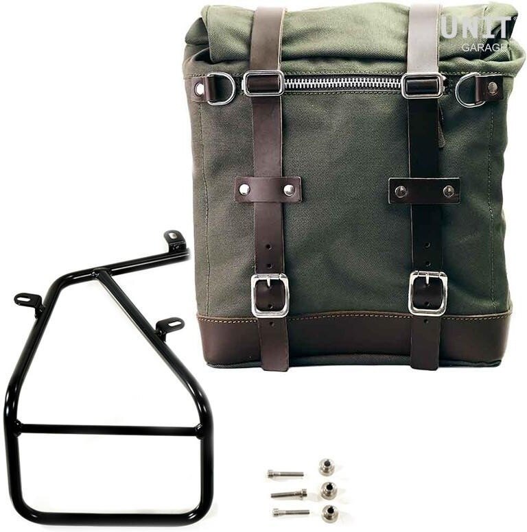 UNIT GARAGE ユニットガレージ Unit Garage Canvas Side Pannier Scram 22L-30L + Subframe NineT Series, Green/Brown | U201+1620-Green-Brown サイドバッグ 車体用バッグ・ケース|ウェビック 店