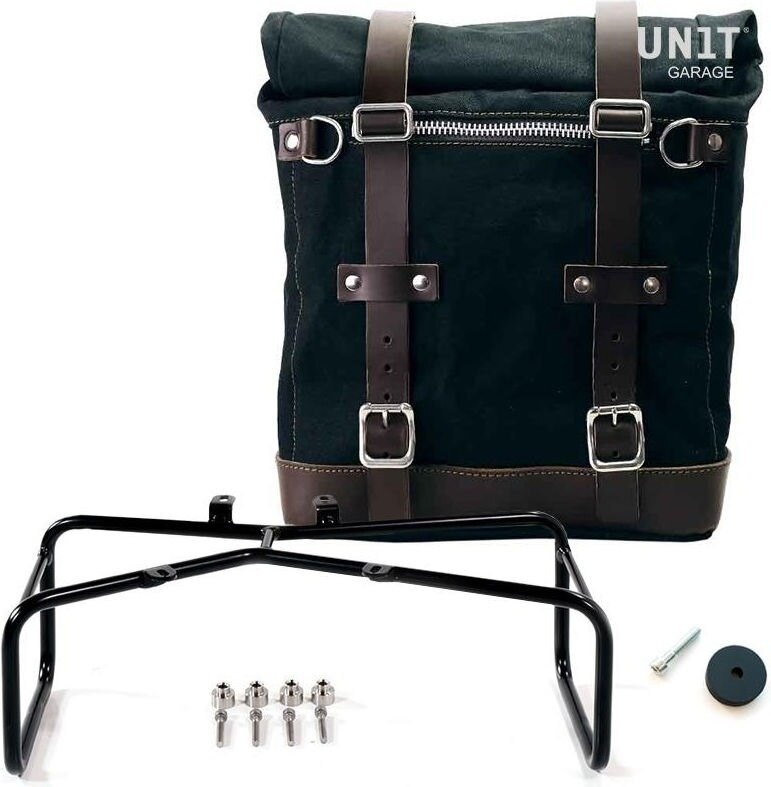 UNIT GARAGE ユニットガレージ Unit Garage Canvas Side Pannier Scram 22L-30L + Double Subframe NineT, Black/Brown | U201+1626+A2-Black-Brown サイドバッグ 車体用バッグ・ケース|ウェビック 店