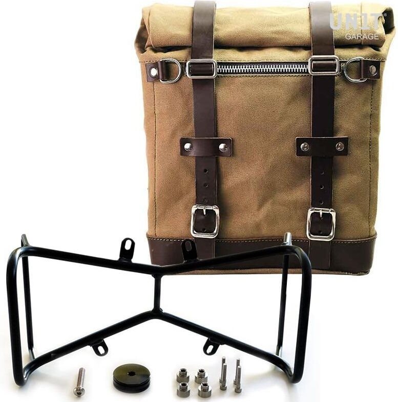 UNIT GARAGE ユニットガレージ Unit Garage Canvas Side Pannier Scram 22L-30L + Symmetrical Double Subframe NineT, Beige/Brown | U201+1632+A2-Beige-Brown サイドバッグ 車体用バッグ・ケース|ウェビック 店