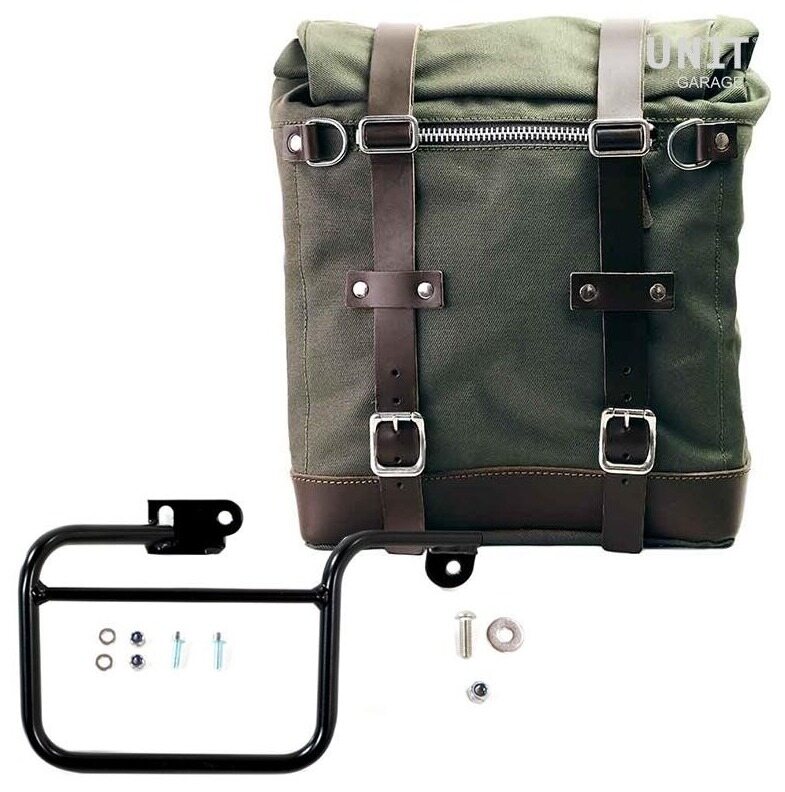 UNIT GARAGE ユニットガレージ Unit Garage Canvas Side Pannier Scram 22L-30L + Subframe K Series， Green/Brown | U201+1806-Green-Brown サイドバッグ 車体用バッグ・ケース｜ウェビック　店
