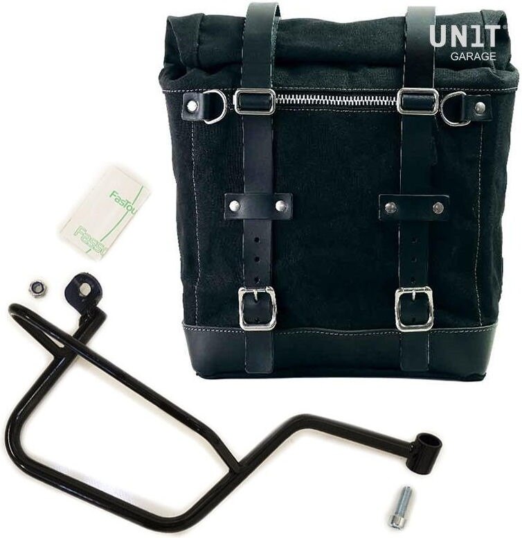 UNIT GARAGE ユニットガレージ Unit Garage Canvas Side Pannier Scram 22L-30L + Right Subframe Guzzi V7， Black/Black | U201+2213DX-Black-Black サイドバッグ 車体用バッグ・ケース｜ウェビック　店