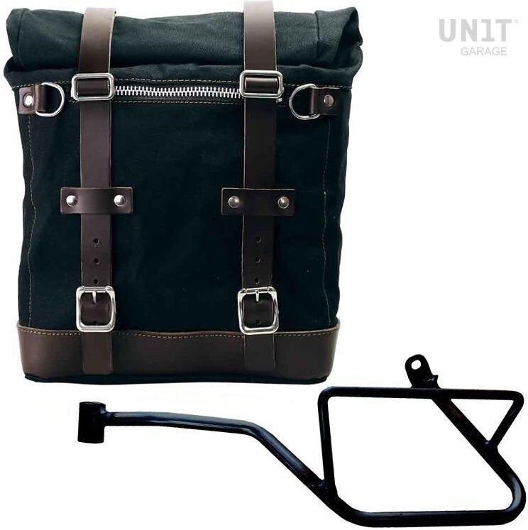 UNIT GARAGE ユニットガレージ Unit Garage Canvas Side Pannier Scram 22L-30L + Left Subframe Guzzi V7_850, Black/Brown | U201+2216SX-Black-Brown サイドバッグ 車体用バッグ・ケース