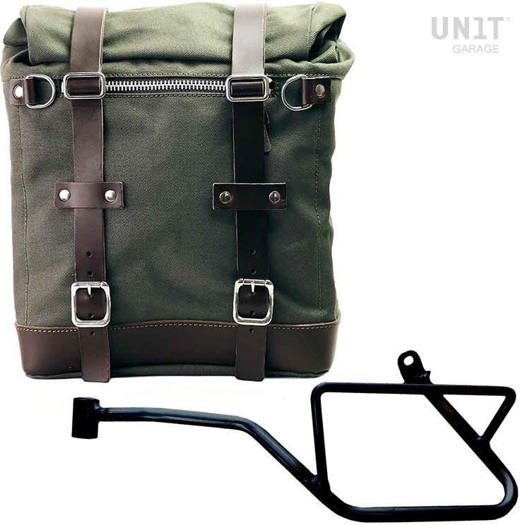 UNIT GARAGE ユニットガレージ Unit Garage Canvas Side Pannier Scram 22L-30L + Left Subframe Guzzi V7_850, Green/Brown | U201+2216SX-Green-Brown サイドバッグ 車体用バッグ・ケース|ウェビック 店