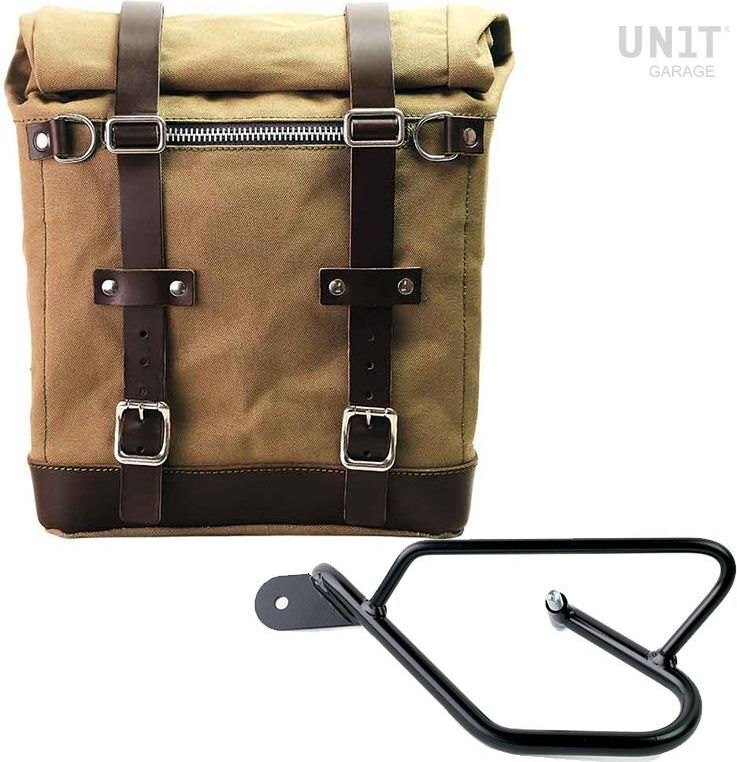 UNIT GARAGE ユニットガレージ Unit Garage Canvas Side Pannier Scram 22L-30L + Left Subframe Guzzi V9 Bobber， Beige/Brown | U201+2250SX-Beige-Brown サイドバッグ 車体用バッグ・ケース