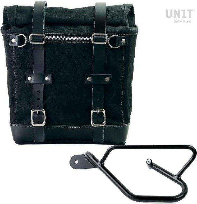 UNIT GARAGE ユニットガレージ Unit Garage Canvas Side Pannier Scram 22L-30L + Left Subframe Guzzi V9 Bobber， Black/Black | U201+2250SX-Black-Black サイドバッグ 車体用バッグ・ケース｜ウェビック　店