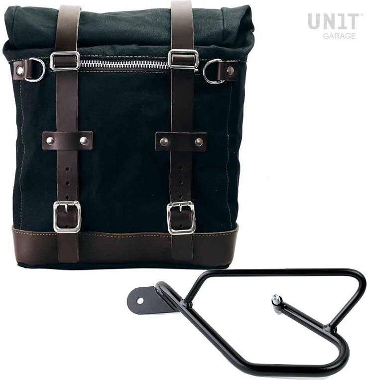 UNIT GARAGE ユニットガレージ Unit Garage Canvas Side Pannier Scram 22L-30L + Left Subframe Guzzi V9 Bobber， Black/Brown | U201+2250SX-Black-Brown サイドバッグ 車体用バッグ・ケース