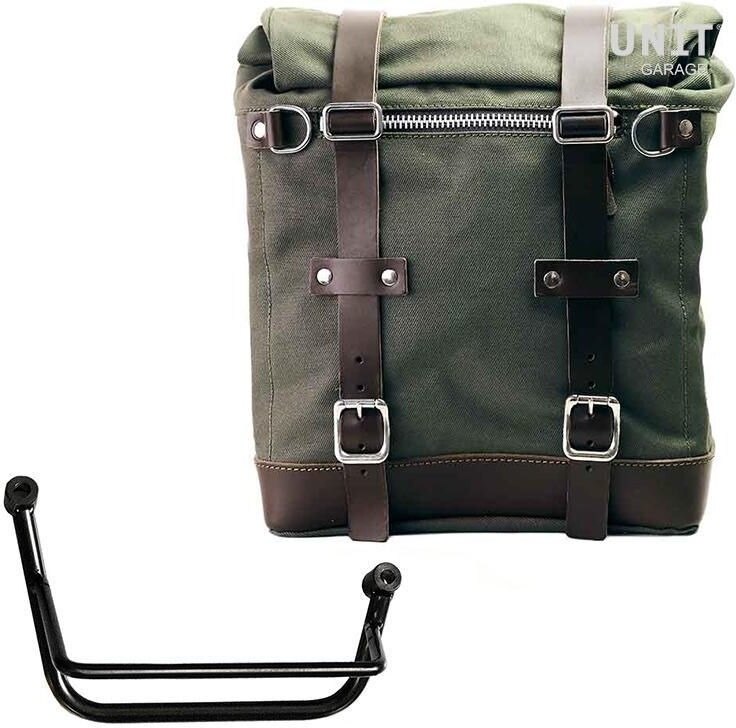 UNIT GARAGE ユニットガレージ Unit Garage Canvas Side Pannier Scram 22L-30L + Right Subframe Guzzi V85 TT， Green/Brown | U201+2251DX-Green-Brown サイドバッグ 車体用バッグ・ケース