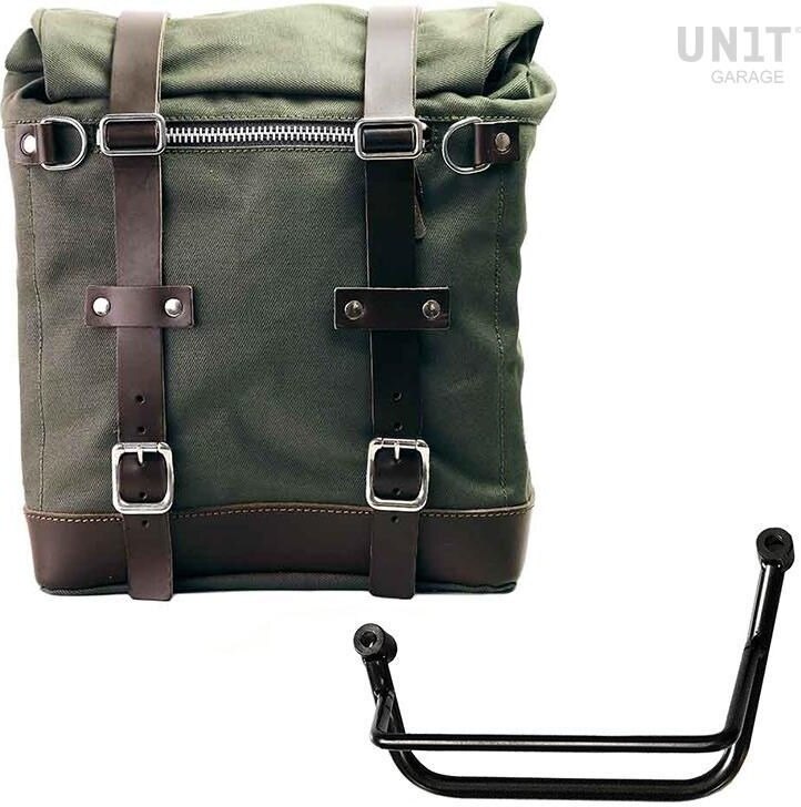 UNIT GARAGE ユニットガレージ Unit Garage Canvas Side Pannier Scram 22L-30L + Left Subframe Guzzi V85 TT, Green/Brown | U201+2251SX-Green-Brown サイドバッグ 車体用バッグ・ケース|ウェビック 店