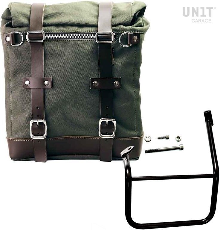 UNIT GARAGE ユニットガレージ Unit Garage Canvas Side Pannier Scram 22L-30L + Left Subframe Caballero， Green/Brown | U201+2253SX-Green-Brown サイドバッグ 車体用バッグ・ケース