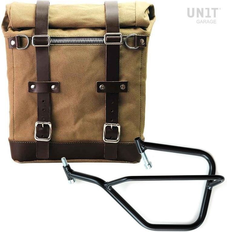 UNIT GARAGE ユニットガレージ Unit Garage Canvas Side Pannier Scram 22L-30L + Left Subframe Yamaha, Beige/Brown | U201+2504SX-Beige-Brown サイドバッグ 車体用バッグ・ケース|ウェビック 店