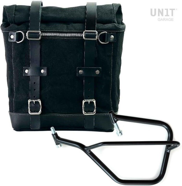 UNIT GARAGE ユニットガレージ Unit Garage Canvas Side Pannier Scram 22L-30L + Left Subframe Yamaha， Black/Black | U201+2504SX-Black-Black サイドバッグ 車体用バッグ・ケース