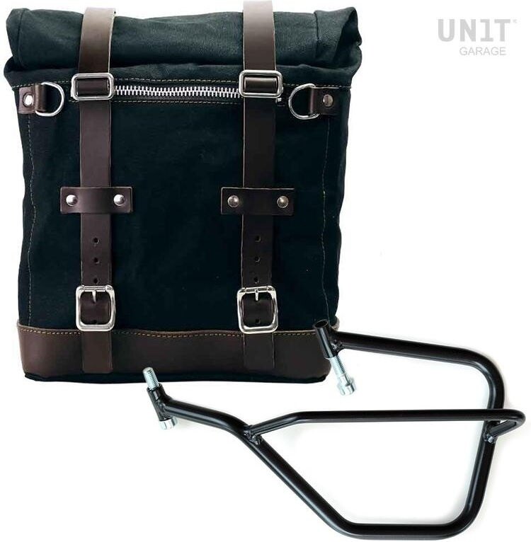 UNIT GARAGE ユニットガレージ Unit Garage Canvas Side Pannier Scram 22L-30L + Left Subframe Yamaha, Black/Brown | U201+2504SX-Black-Brown サイドバッグ 車体用バッグ・ケース|ウェビック 店