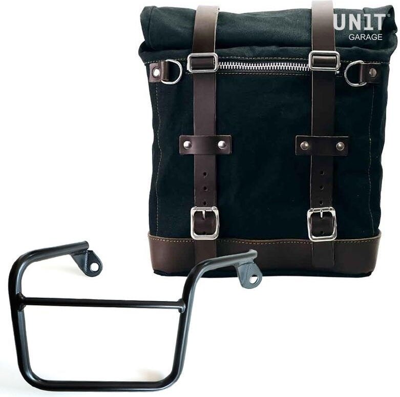 UNIT GARAGE ユニットガレージ Unit Garage Canvas Side Pannier Scram 22L-30L + Right Subframe Mash， Black/Brown | U201+2600DX-Black-Brown サイドバッグ 車体用バッグ・ケース
