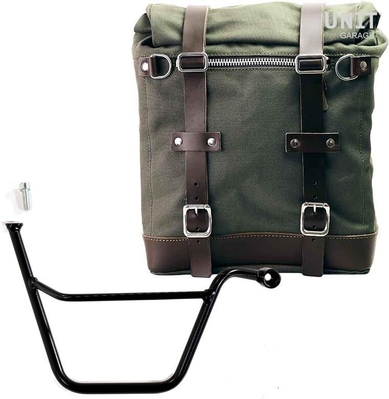 UNIT GARAGE ユニットガレージ Unit Garage Canvas Side Pannier Scram 22L-30L + Right Subframe Triumph T100 Bonneville (2001-2016)， Green/Brown | U201+1005DX-Green-Brown サイドバッグ 車体用バッグ・ケース