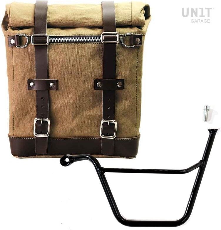 UNIT GARAGE ユニットガレージ Unit Garage Canvas Side Pannier Scram 22L-30L + Left Subframe Triumph Bonneville T100 (2001-2016)， Beige/Brown | U201+1005SX-Beige-Brown サイドバッグ 車体用バッグ・ケース｜ウェビック　店