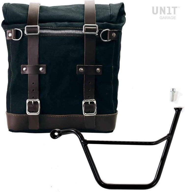 UNIT GARAGE ユニットガレージ Unit Garage Canvas Side Pannier Scram 22L-30L + Left Subframe Triumph Bonneville T100 (2001-2016), Black/Brown | U201+1005SX-Black-Brown サイドバッグ 車体用バッグ・ケース|ウェビック 店