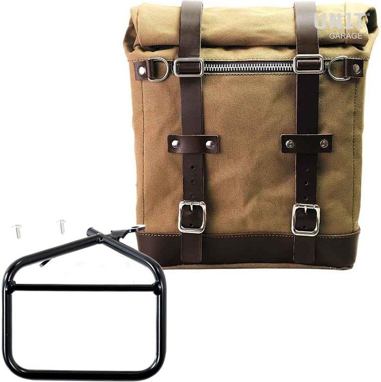 UNIT GARAGE ユニットガレージ Unit Garage Canvas Side Pannier Scram 22L-30L + Left subframe Ducati Scrambler Series， Beige/Brown | U201+1007-Beige-Brown サイドバッグ 車体用バッグ・ケース