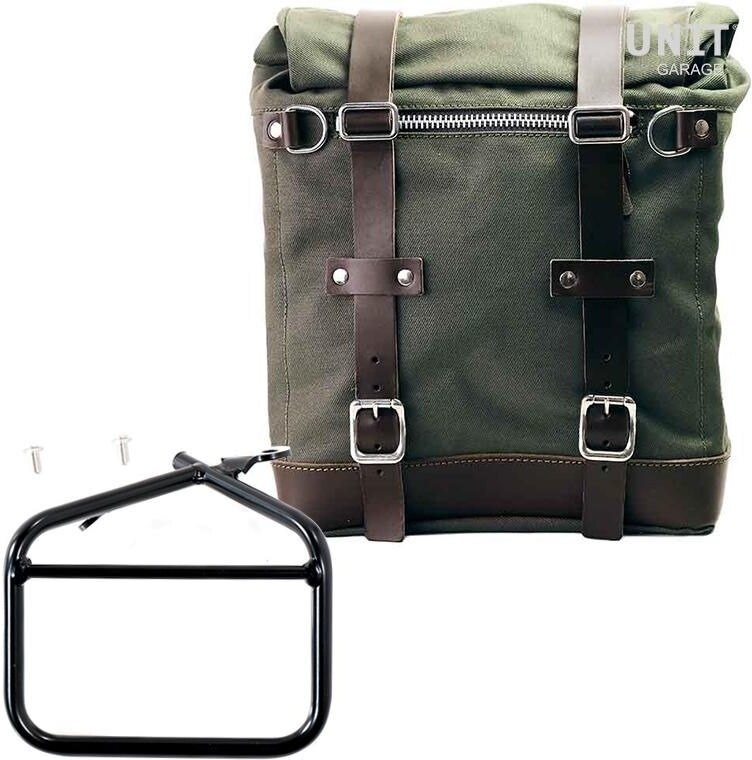 UNIT GARAGE ユニットガレージ Unit Garage Canvas Side Pannier Scram 22L-30L + Left subframe Ducati Scrambler Series， Green/Brown | U201+1007-Green-Brown サイドバッグ 車体用バッグ・ケース｜ウェビック　店