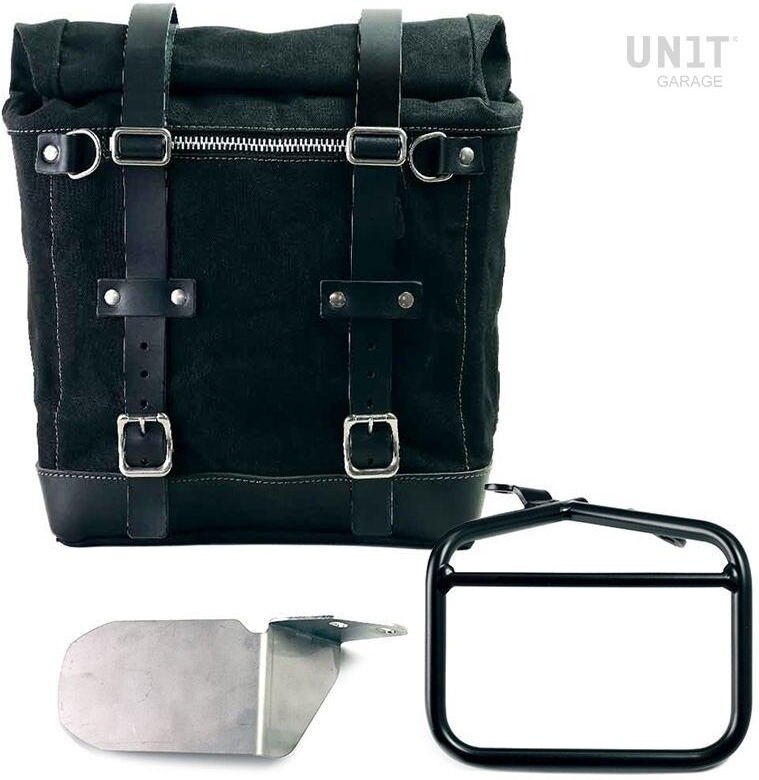 UNIT GARAGE ユニットガレージ Unit Garage Canvas Side Pannier Scram 22L-30L + Right subframe Ducati Scrambler， Black/Black | U201+1007DX-Black-Black サイドバッグ 車体用バッグ・ケース