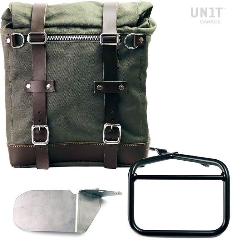UNIT GARAGE ユニットガレージ Unit Garage Canvas Side Pannier Scram 22L-30L + Right subframe Ducati Scrambler， Green/Brown | U201+1007DX-Green-Brown サイドバッグ 車体用バッグ・ケース