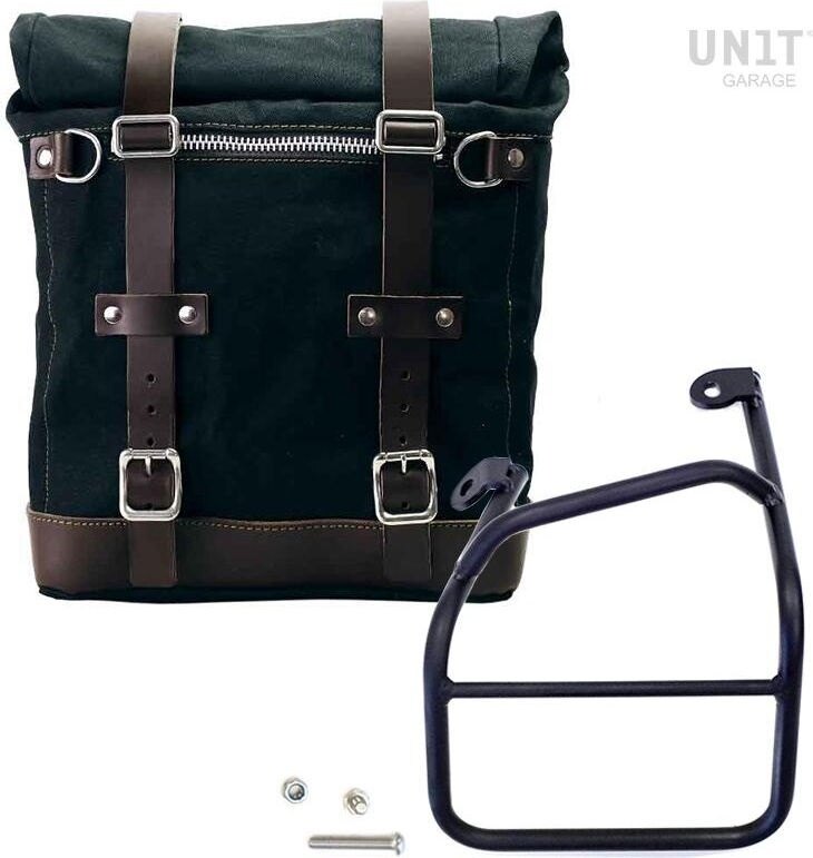 UNIT GARAGE ユニットガレージ Unit Garage Canvas Side Pannier Scram 22L-30L + Left subframe Ducati Scrambler 1100， Black/Brown | U201+1010SX-Black-Brown サイドバッグ 車体用バッグ・ケース｜ウェビック　店