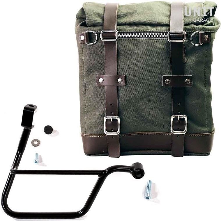 UNIT GARAGE ユニットガレージ Unit Garage Canvas Side Pannier Scram 22L-30L + Right Subframe Triumph T100 (2017 until now)， Green/Brown | U201+1011DX-Green-Brown サイドバッグ 車体用バッグ・ケース