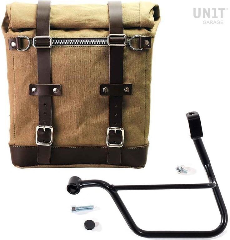 UNIT GARAGE ユニットガレージ Unit Garage Canvas Side Pannier Scram 22L-30L + Left Subframe Triumph T100 (2017 until now), Beige/Brown | U201+1011SX-Beige-Brown サイドバッグ 車体用バッグ・ケース|ウェビック 店