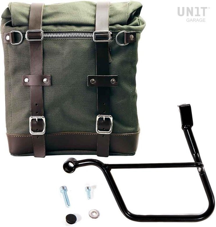 UNIT GARAGE ユニットガレージ Unit Garage Canvas Side Pannier Scram 22L-30L + Left Subframe Triumph Street 900 Series (2017 until now)， Green/Brown | U201+1013SX-Green-Brown サイドバッグ 車体用バッグ・ケース