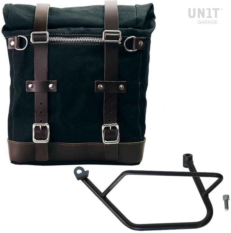 UNIT GARAGE ユニットガレージ Unit Garage Canvas Side Pannier Scram 22L-30L + Left Subframe Kawasaki Z900RS, Black/Brown | U201+1021SX-Black-Brown サイドバッグ 車体用バッグ・ケース|ウェビック 店