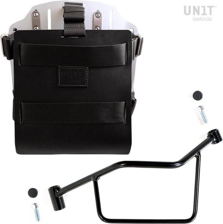 UNIT GARAGE ユニットガレージ Unit Garage Carrying system in aluminum with adjustable leather front， Quick Release System and frame， Black/Silver | U085+U000+2101SX-Black-Silver バッグ・ボックス取り付けステー 車体用バッグ・ケース