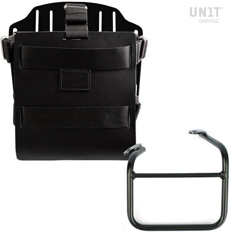 UNIT GARAGE ユニットガレージ Unit Garage Carrying system in aluminum with adjustable leather front， Quick Release System and frame Scrambler 1100 double exhaust on the right， Black/Black | U085+U000+1009SX-Black-Black バッグ・ボックス取り付けステー