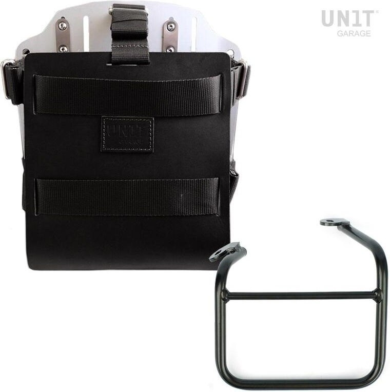 UNIT GARAGE ユニットガレージ Unit Garage Carrying system in aluminum with adjustable leather front， Quick Release System and frame Scrambler 1100 double exhaust on the right， Black/Silver | U085+U000+1009SX-Black-Silver バッグ・ボックス取り付けステー