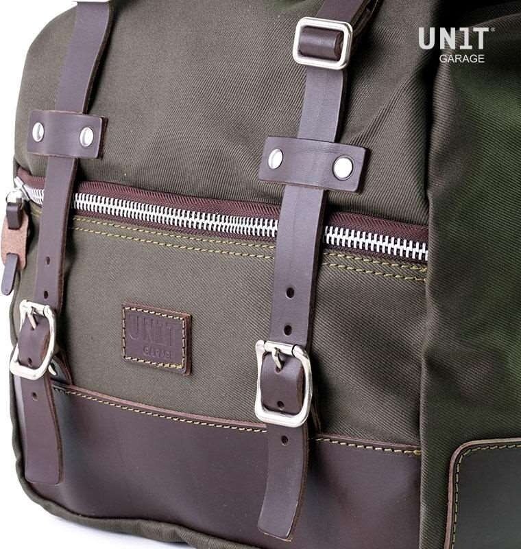 UNIT GARAGE ユニットガレージ Unit Garage A universal side bag in Canvas， Green/Brown | U003-Green-Brown サイドバッグ 車体用バッグ・ケース