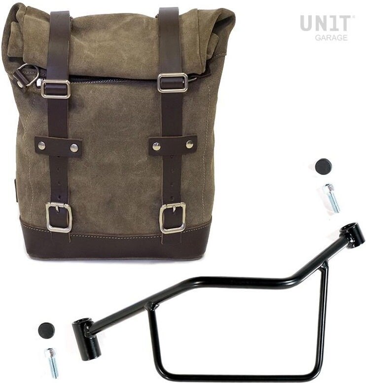 UNIT GARAGE ユニットガレージ Unit Garage Waxed Suede Side Pannier + Left Subframe R 1200 LC, MossGrey | U002+2101SX-MossGrey サイドバッグ 車体用バッグ・ケース|ウェビック 店