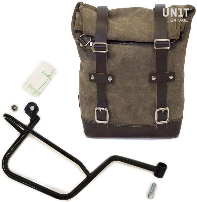 UNIT GARAGE ユニットガレージ Unit Garage Waxed Suede Side Pannier + Right Subframe Guzzi V7, MossGrey | U002+2213DX-MossGrey サイドバッグ 車体用バッグ・ケース|ウェビック 店