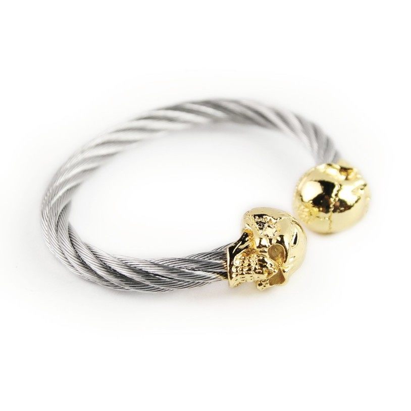Metalize Productions メタライズプロダクションズ F.T.W Skull 6mmスチールケーブル ブレスレット 装飾品・アクセサリー バイク関連グッズ