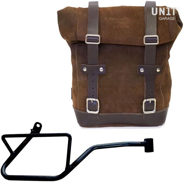 UNIT GARAGE ユニットガレージ Unit Garage Waxed Suede Side Pannier + Right Subframe Guzzi V7_850, ColoradoBrown | U002+2216DX-ColoradoBrown サイドバッグ 車体用バッグ・ケース|ウェビック 店