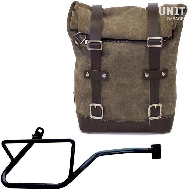UNIT GARAGE ユニットガレージ Unit Garage Waxed Suede Side Pannier + Right Subframe Guzzi V7_850， MossGrey | U002+2216DX-MossGrey サイドバッグ 車体用バッグ・ケース