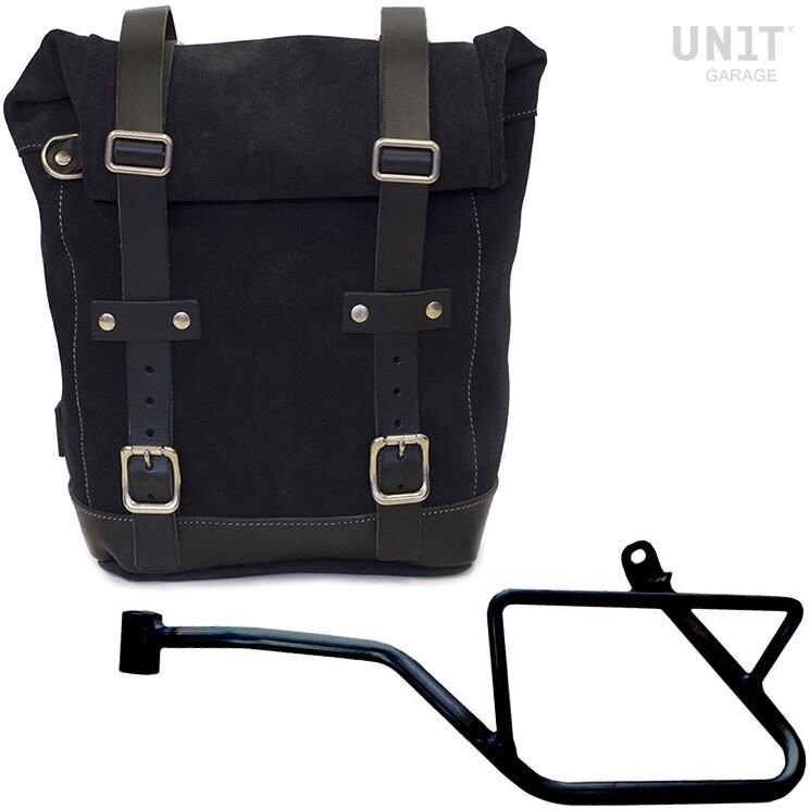 UNIT GARAGE ユニットガレージ Unit Garage Waxed Suede Side Pannier + Left Subframe Guzzi V7_850， JetBlack | U002+2216SX-JetBlack サイドバッグ 車体用バッグ・ケース