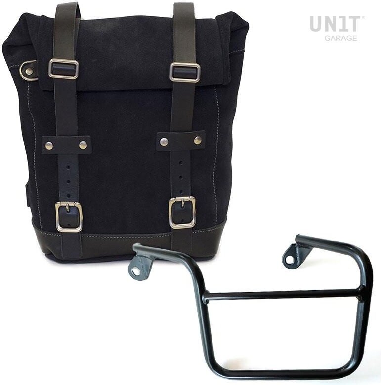 UNIT GARAGE ユニットガレージ Unit Garage Waxed Suede Side Pannier + Left Subframe Mash， JetBlack | U002+2600SX-JetBlack サイドバッグ 車体用バッグ・ケース｜ウェビック　店