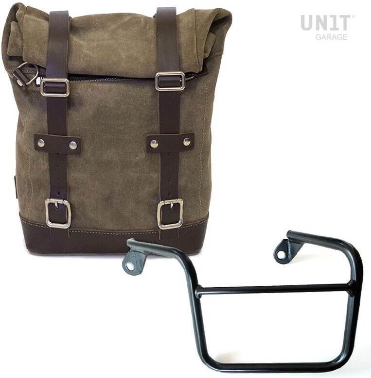 UNIT GARAGE ユニットガレージ Unit Garage Waxed Suede Side Pannier + Left Subframe Mash, MossGrey | U002+2600SX-MossGrey サイドバッグ 車体用バッグ・ケース|ウェビック 店