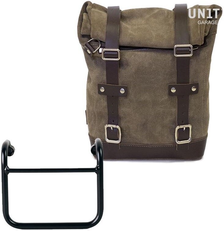 UNIT GARAGE ユニットガレージ Unit Garage Waxed suede Side Pannier + Subframe R18 for Straight pipe exhaust， MossGrey | U002+3400-MossGrey サイドバッグ 車体用バッグ・ケース